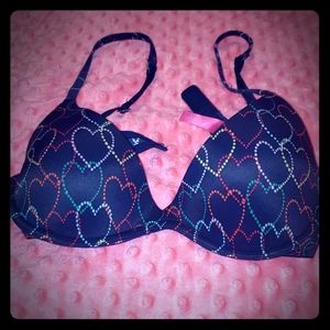 34B PINK Scoopneck Bra Navy Blue with hearts